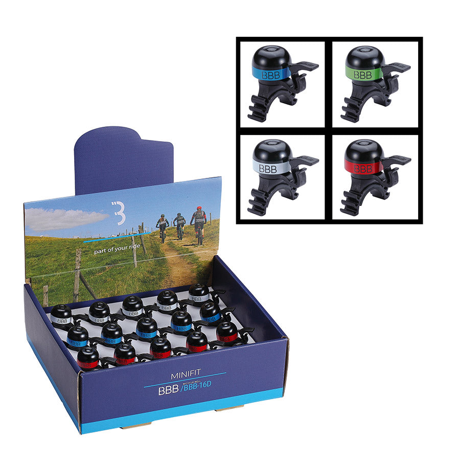 BBB Cycling, BBB-16D MiniFit Display Box, Bell, 20 Pack, Assorted Colors