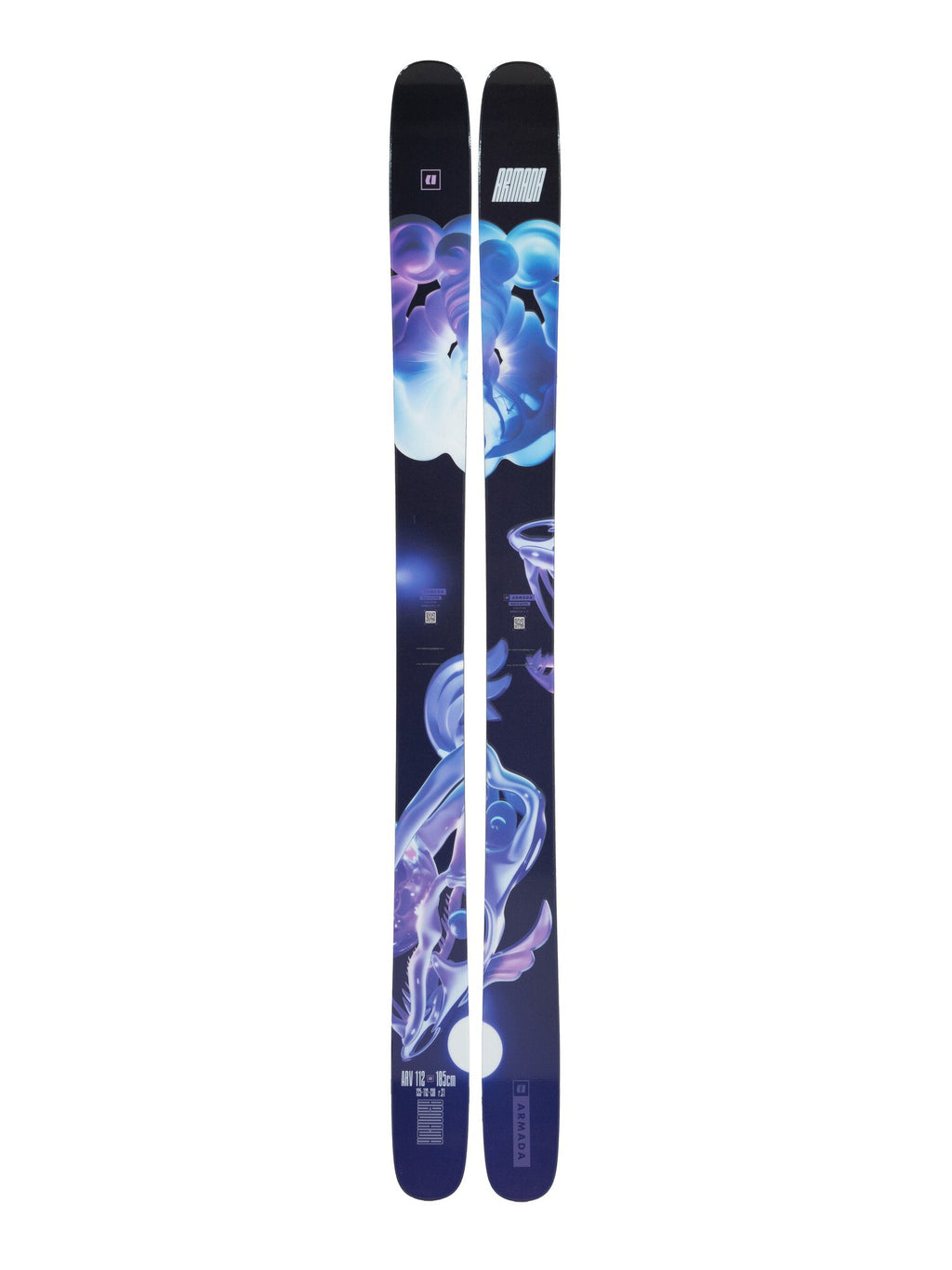 Pair of skis with a colorful design on a white background