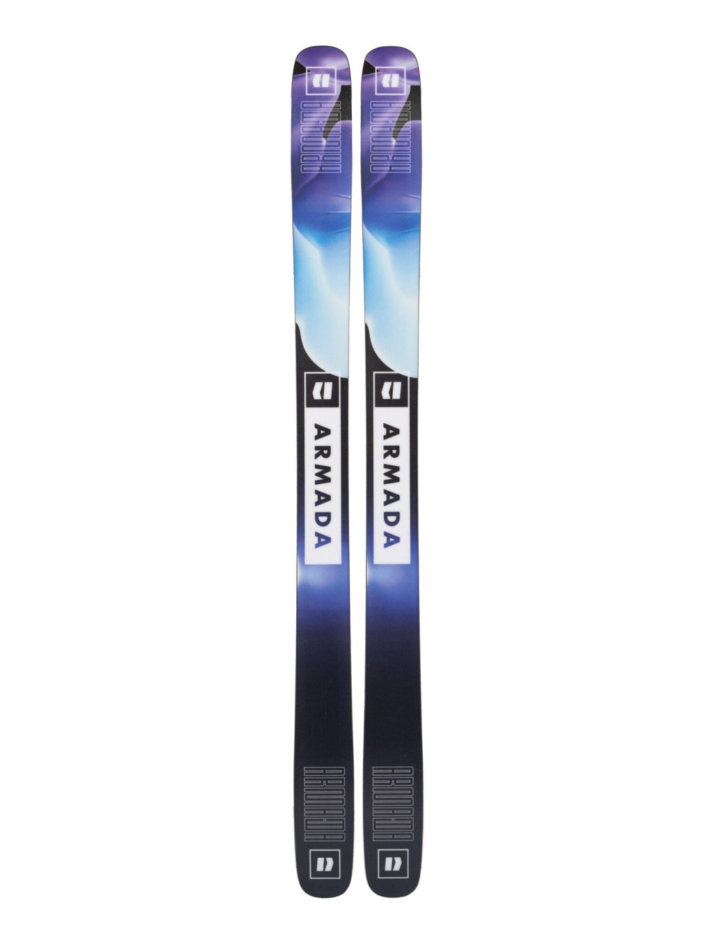 Two skis with Armada branding on a white background