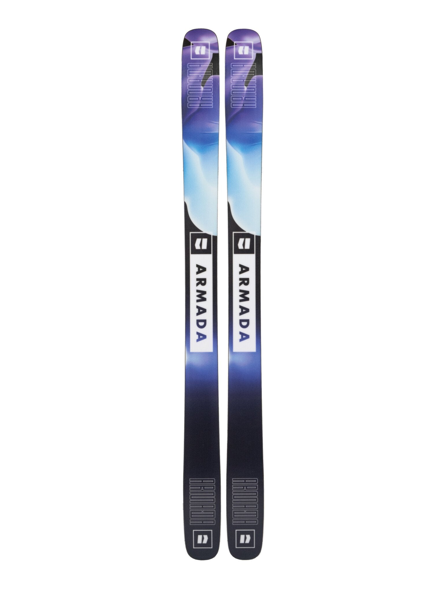 Two skis with Armada branding on a white background