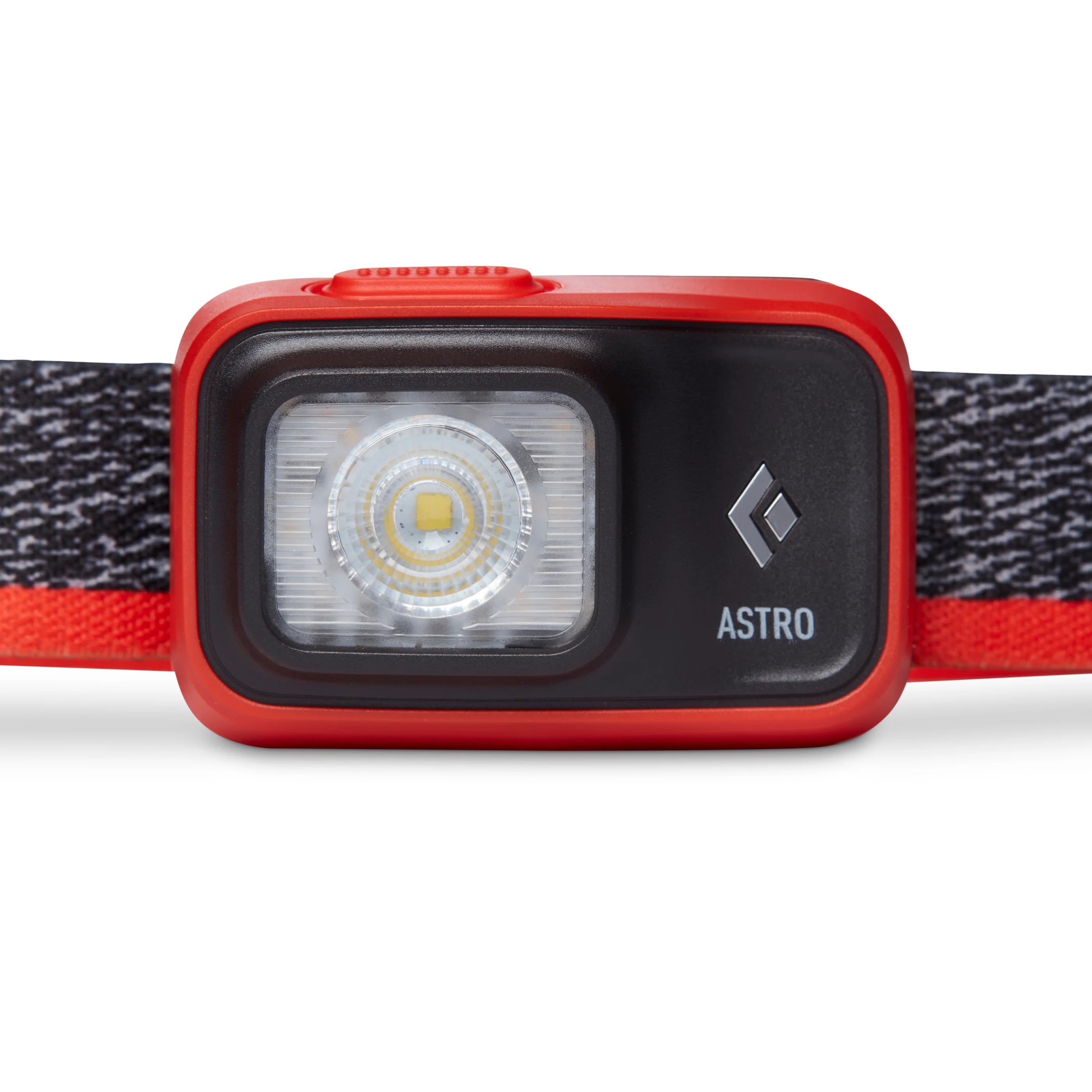 Red and black headlamp with 'Astro' branding on a white background