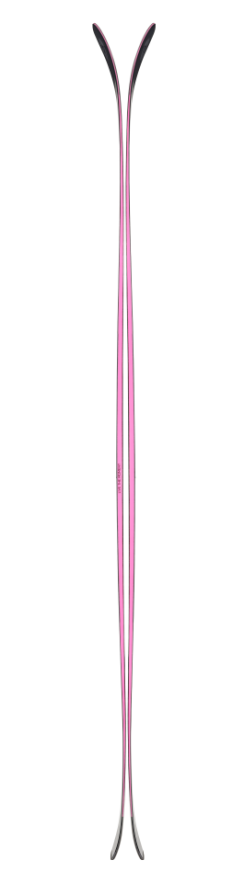 Single pink ski on a white background