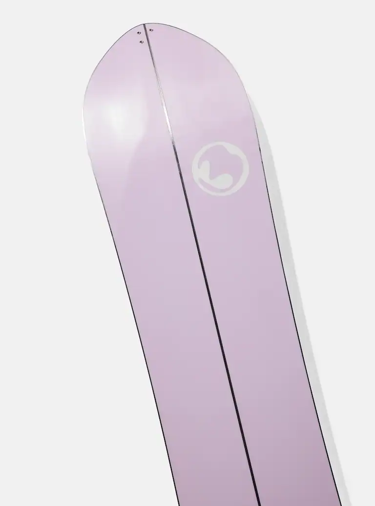Purple snowboard with a logo on a white background