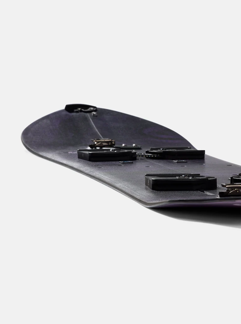 Black snowboard on a white background