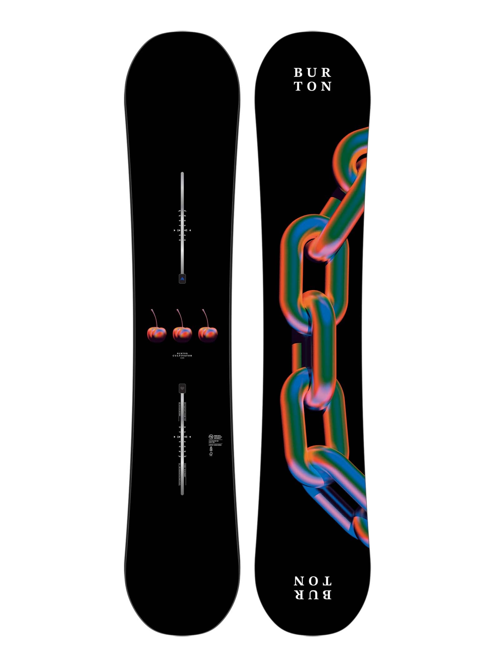 Burton snowboard with chain design on a white background