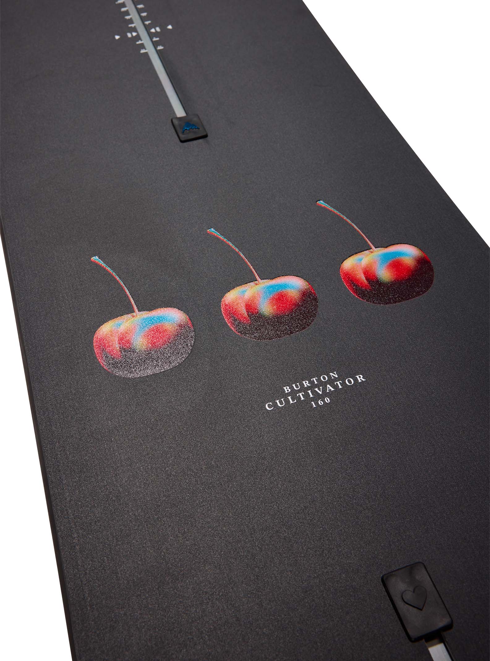 Black surface with colorful cherry illustrations and 'Burton Cultivator' branding.