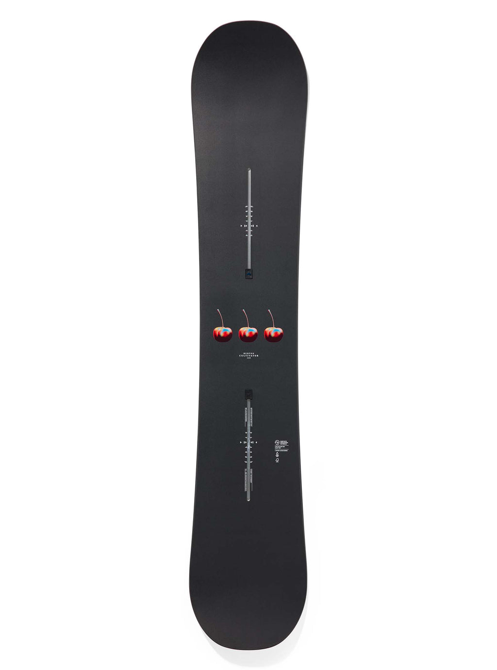 Black snowboard on a white background