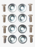 Set of screws with circular heads on a white background