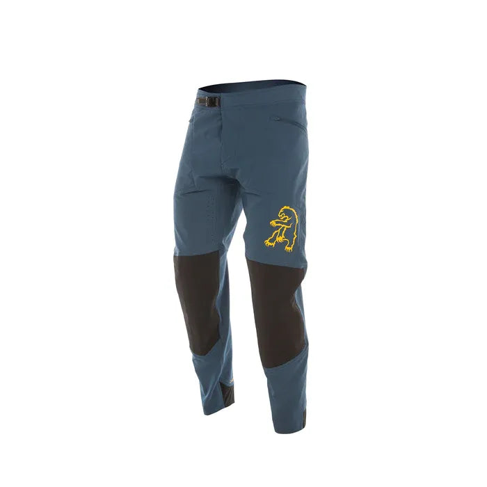 Blue pants with a logo on a white background