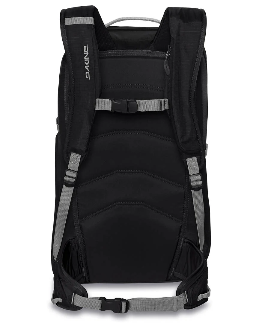 Black backpack with gray straps on a white background