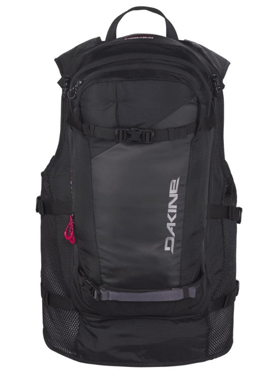 Black backpack with visible brand logo on a white background