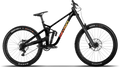 Black mountain bike with visible brand logos on a white background