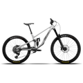 White mountain bike with black components on a white background