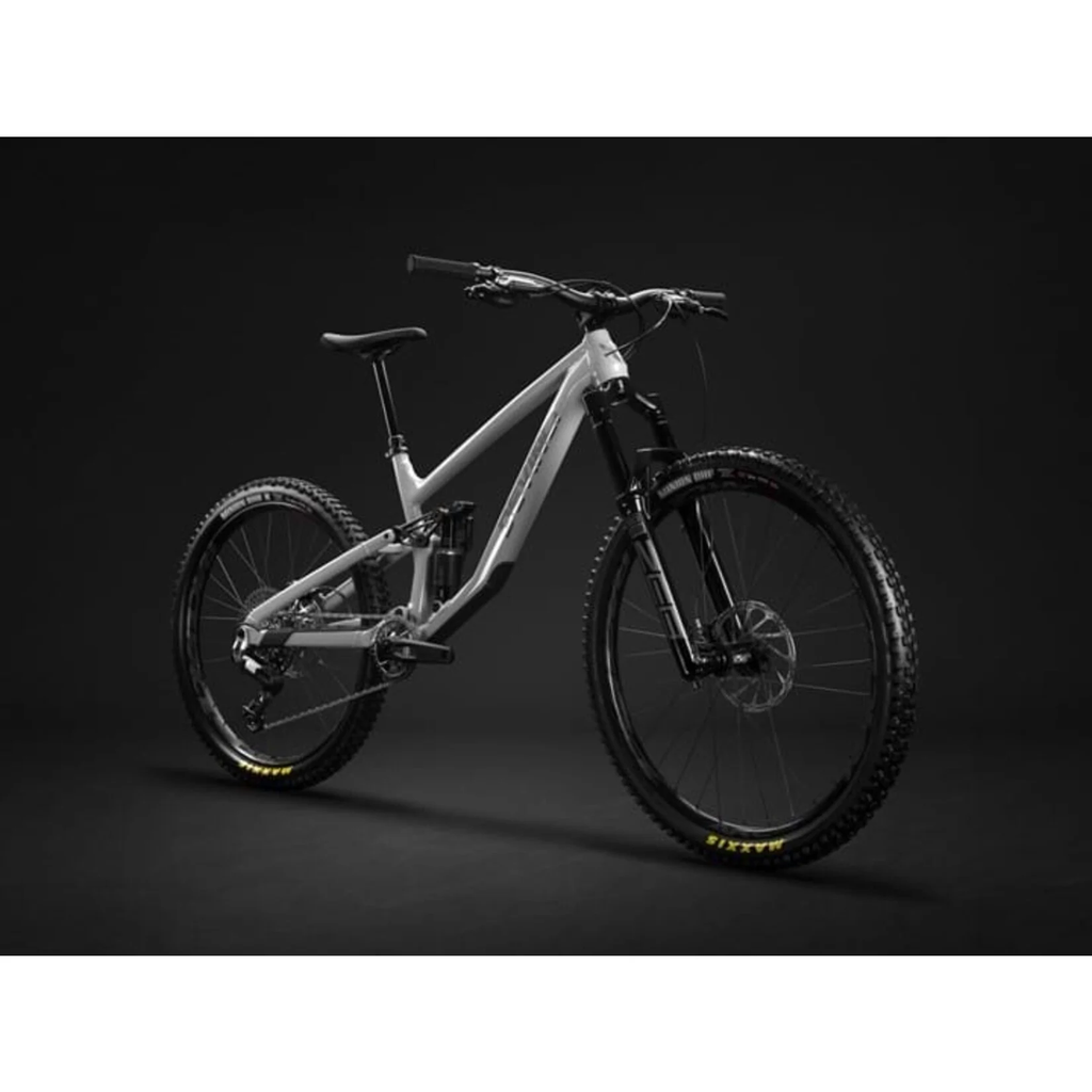 White mountain bike on a black background