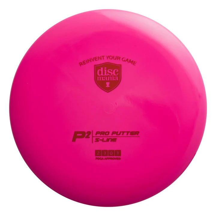 Pink disc with Discmania branding and text on a white background