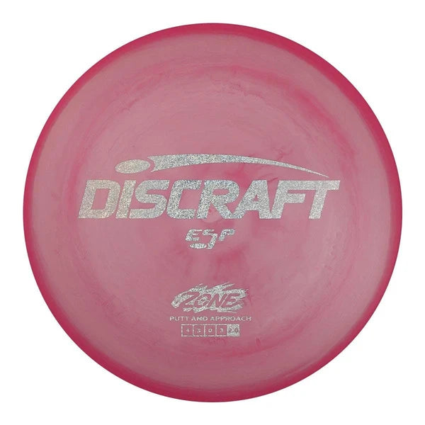 A pink Discraft EFP golf disc, specifically the Cone model, featuring silver foil lettering on a clean white background.