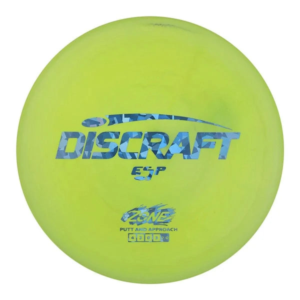 A bright neon yellow-green Discraft ELP ZONE putt and approach disc golf disc on a white background.