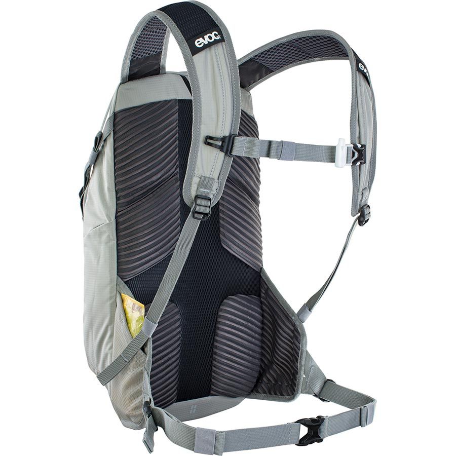 Gray hydration backpack with visible brand logo on a white background