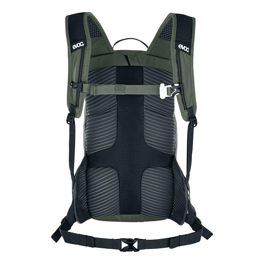 Backpack with black and green design on a white background