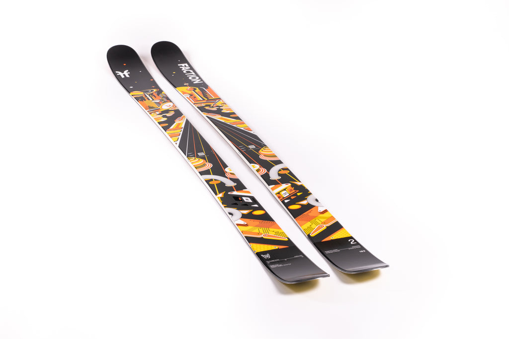 Two skis with a colorful design on a white background