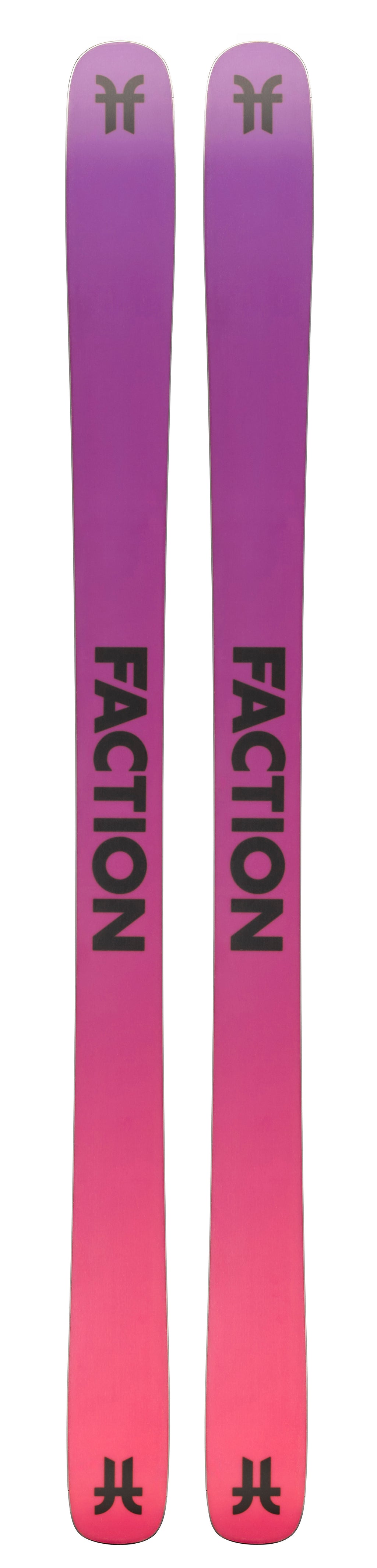 Pair of Faction skis with a gradient purple to pink color scheme.