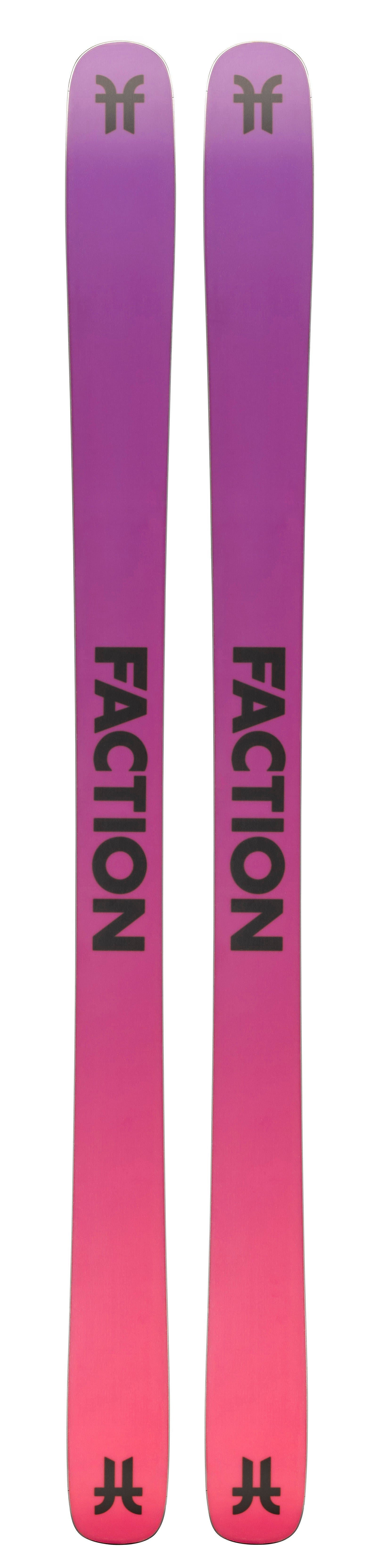 Pair of Faction skis with a gradient purple to pink color scheme.