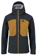 Two-tone jacket with black and mustard yellow sections on a white background