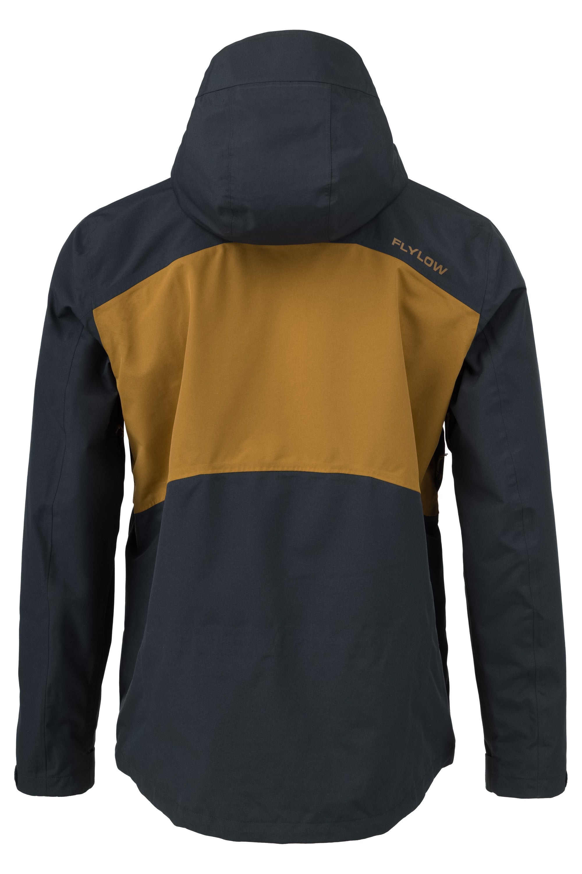 Two-tone jacket with black and mustard yellow sections on a white background