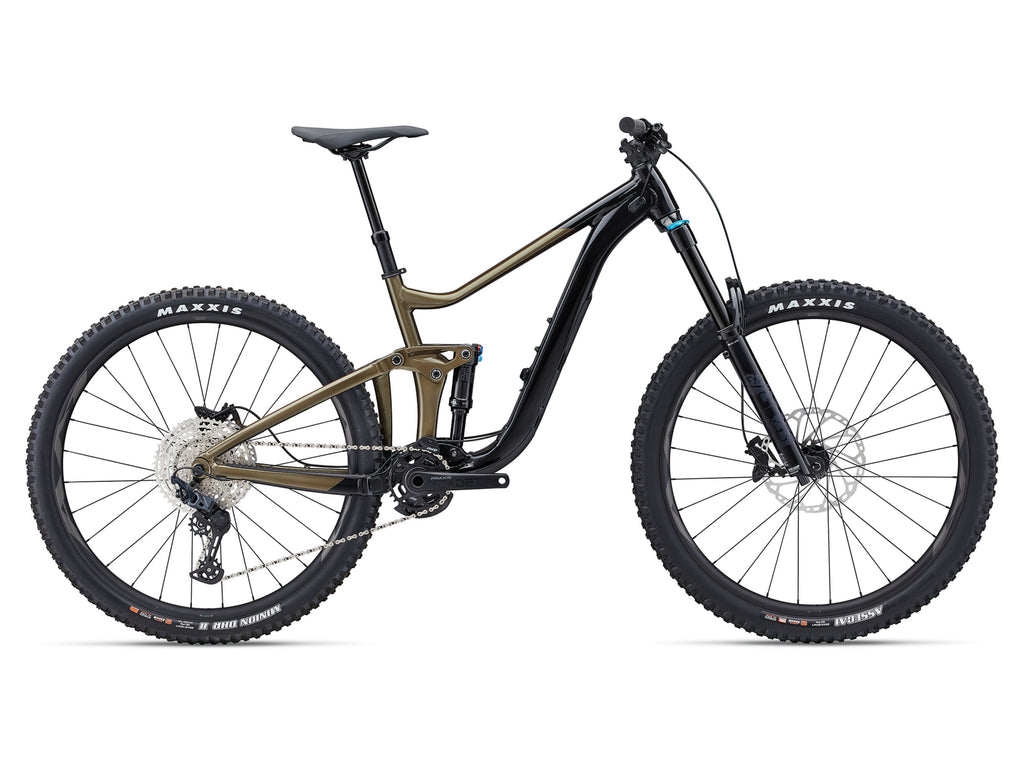 Mountain bike with a black frame and tires on a white background