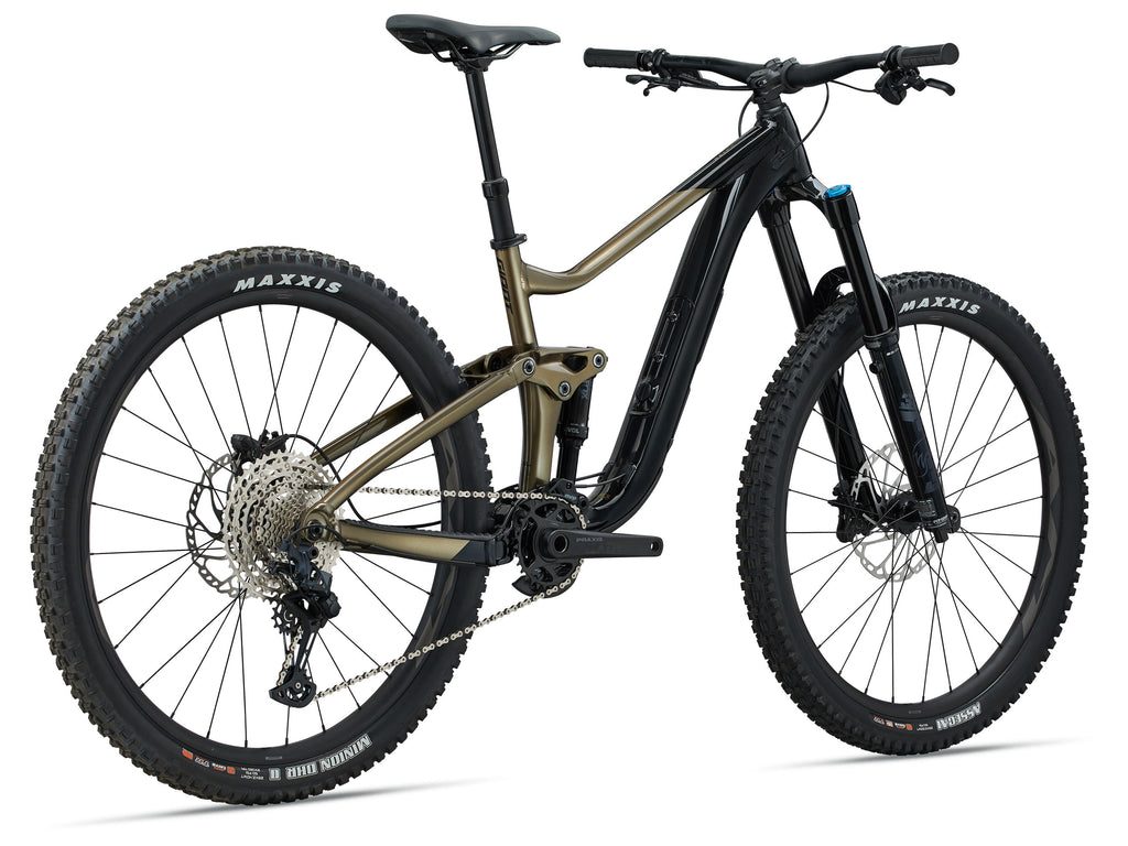 Mountain bike with black frame and tires on a white background