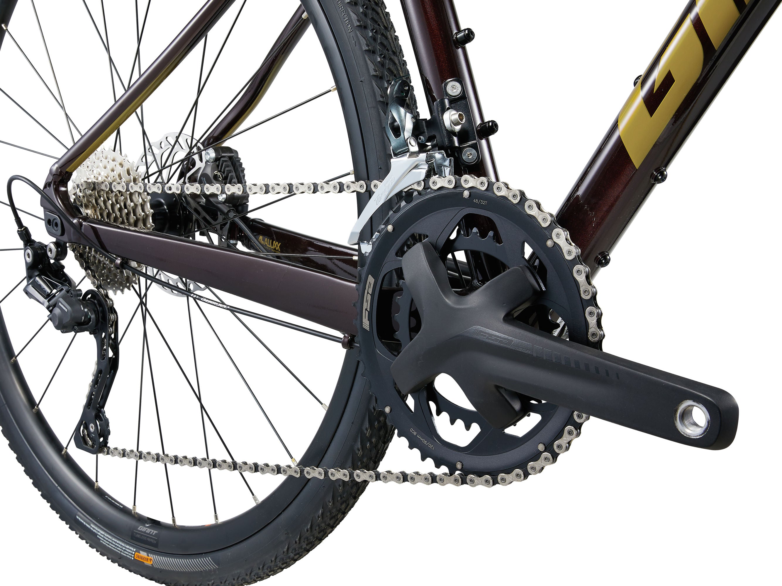 Close-up of a bicycle chain and gear system on a white background