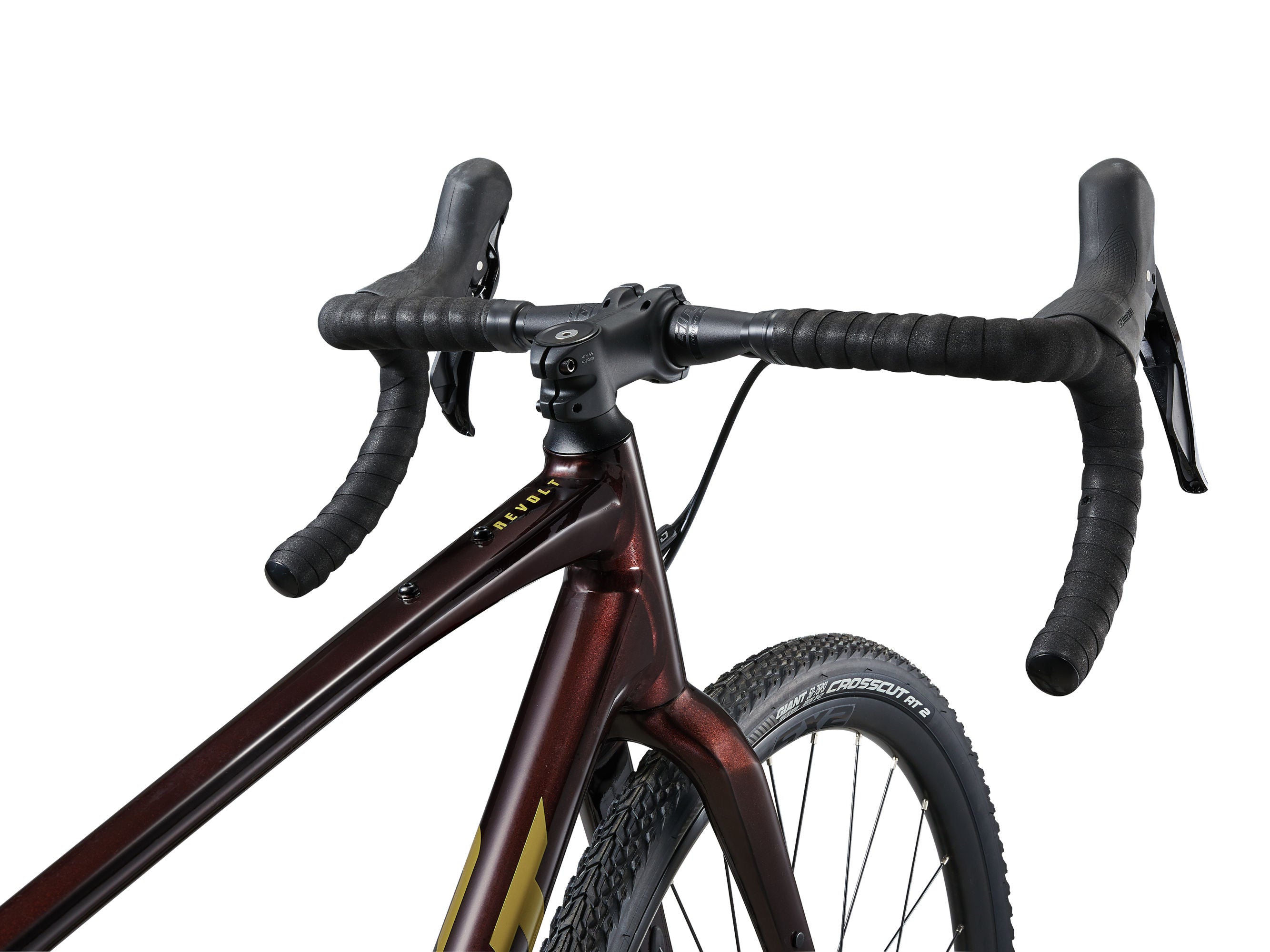 Close-up of a bicycle handlebar and frame on a white background