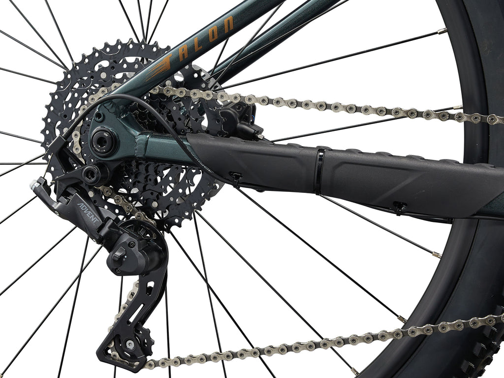 Close-up of a bicycle's gear system with chain and sprockets.