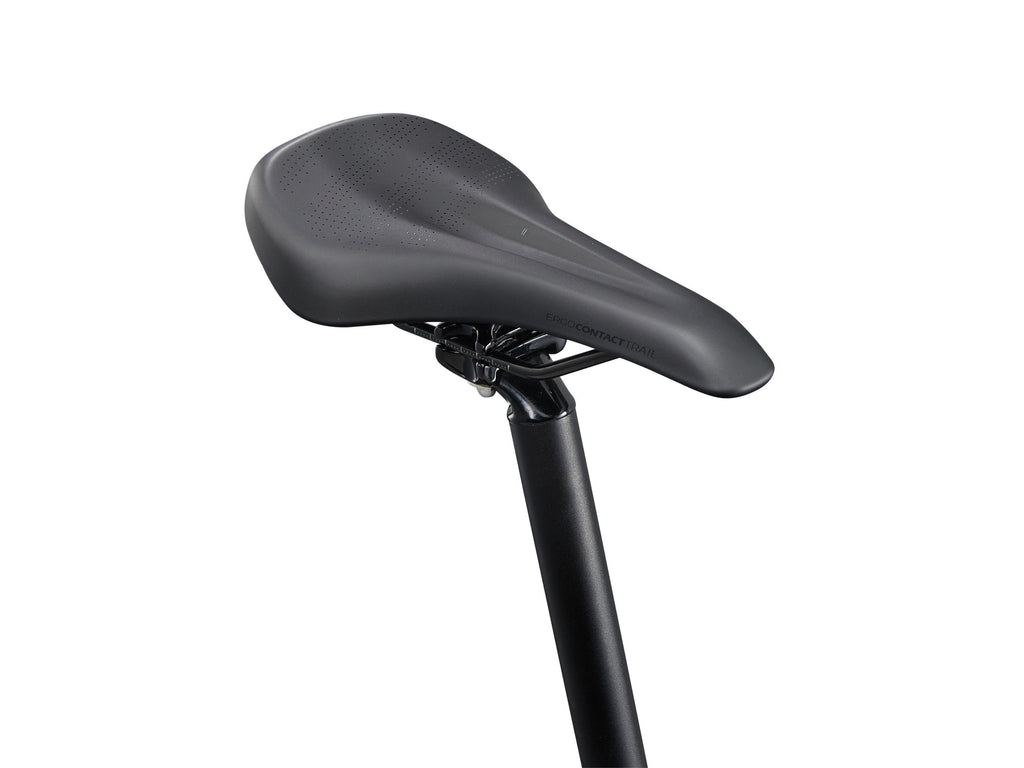 Black bicycle seat and seat post on a white background
