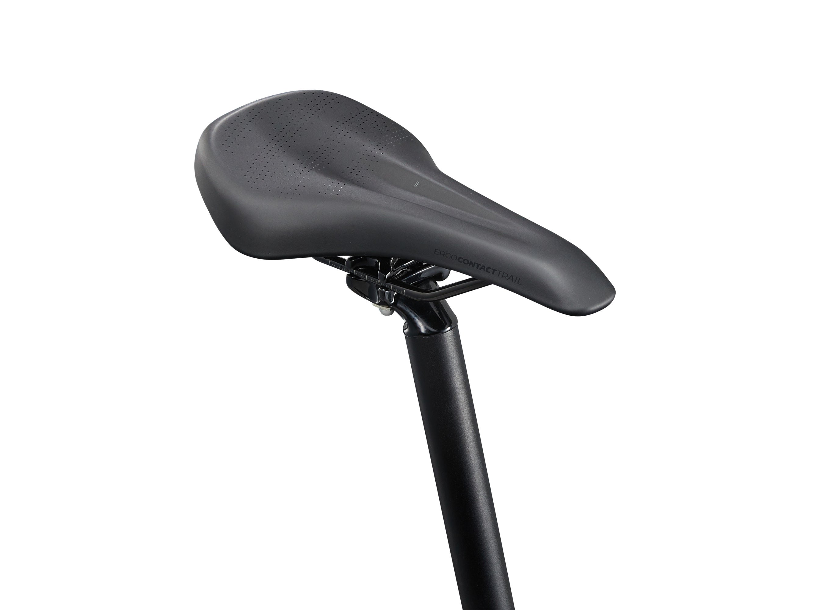 Black bicycle seat and seat post on a white background
