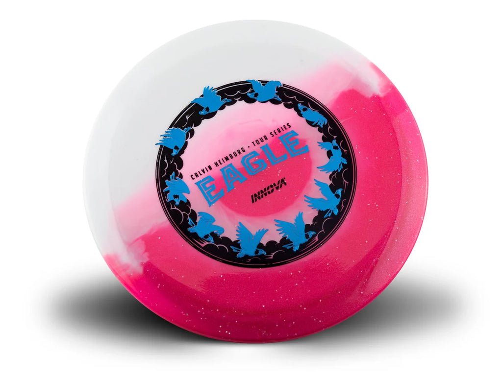 Pink and white disc with 'Eagle' branding on a white background