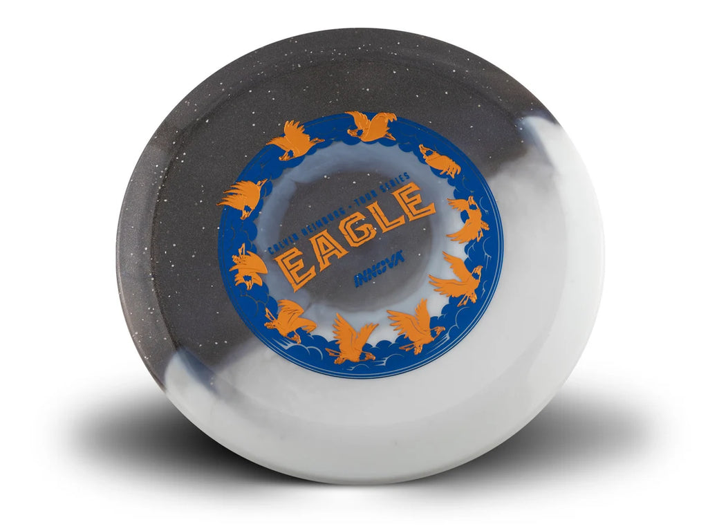 Frisbee with 'Eagle' branding on a white background