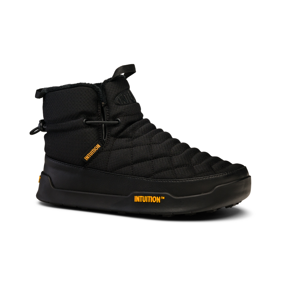 Black high-top sneaker with 'Intuition' branding on a white background