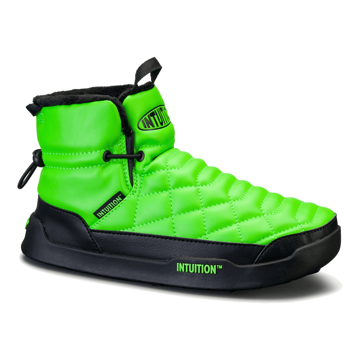 Green and black Intuition boot on a white background