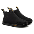 Black slip-on shoes with 'Intuition' branding on a white background
