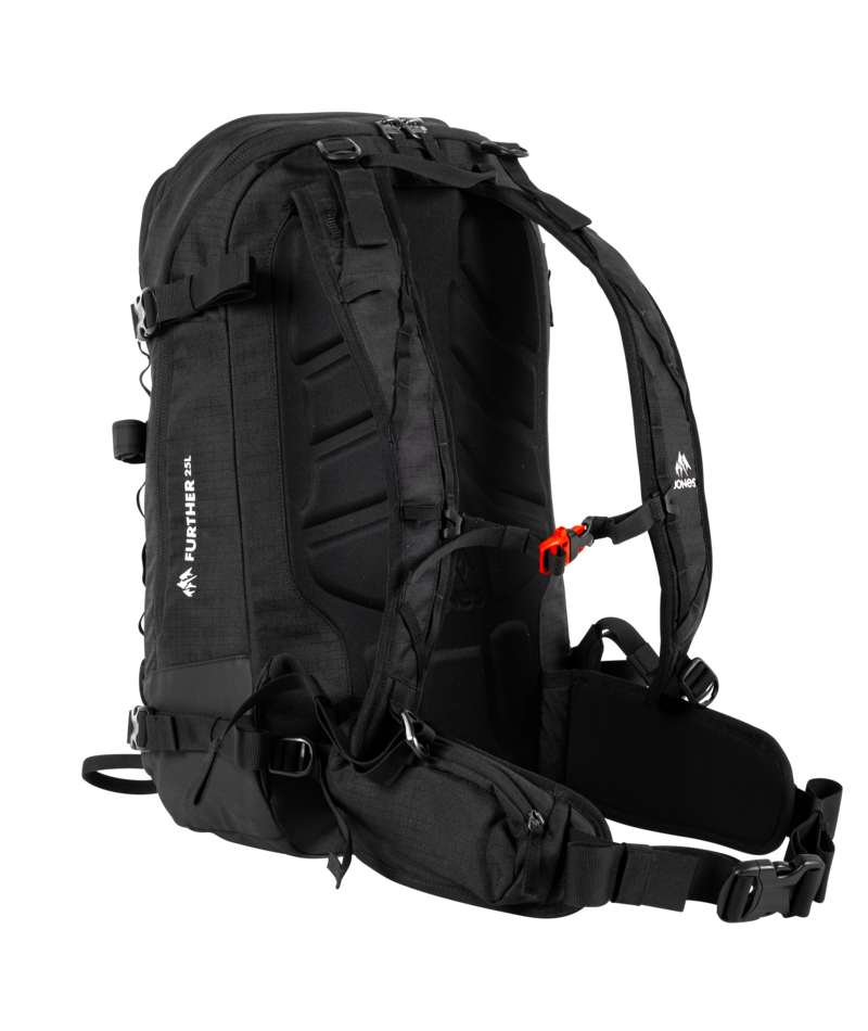 Black backpack with visible brand logo on a white background