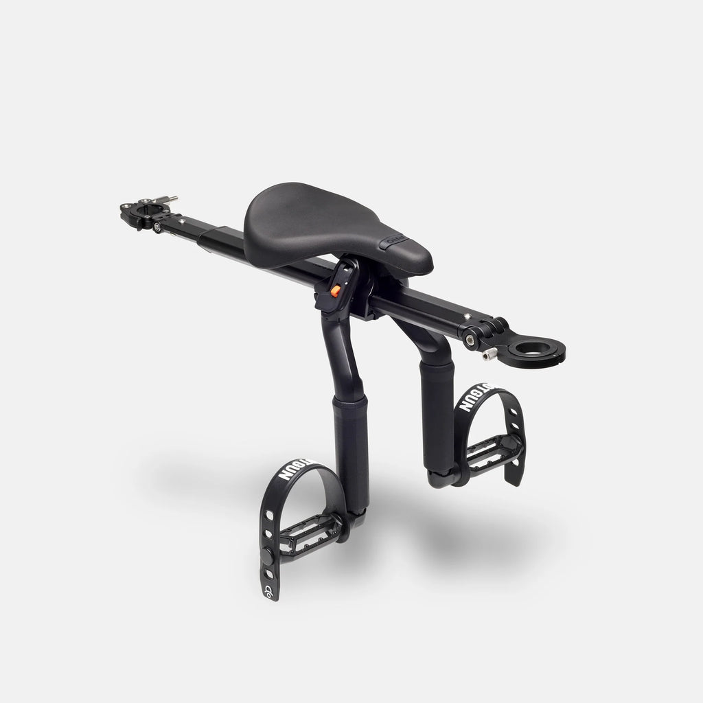 Black bike seat and frame on a white background