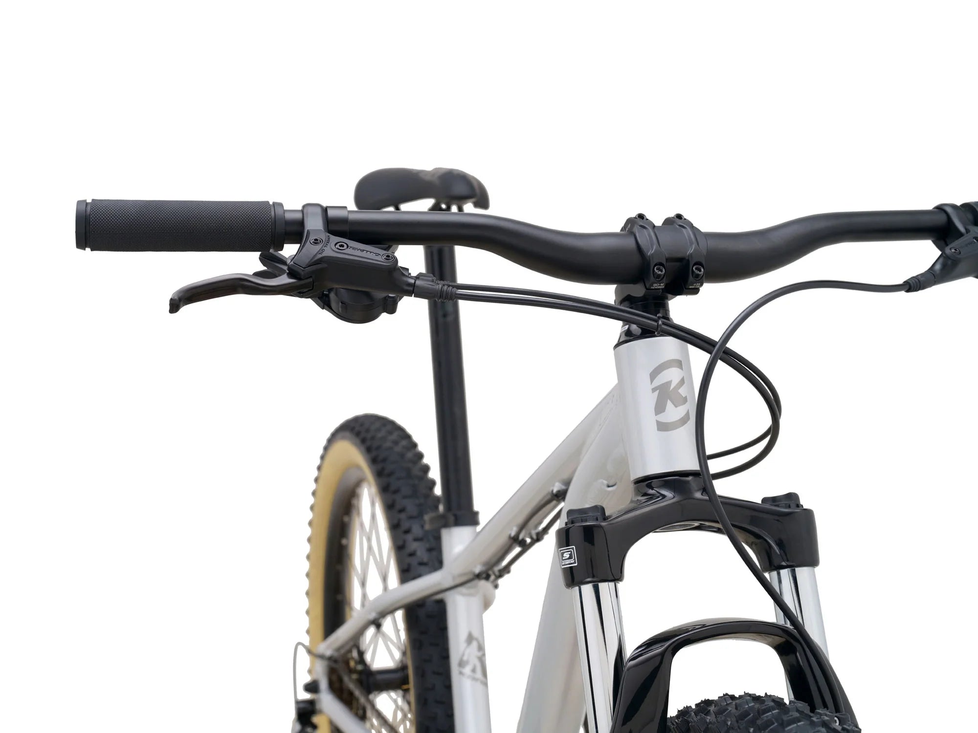 Close-up of a bicycle handlebar with a white background