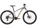 Mountain bike with a gray frame and black tires on a white background