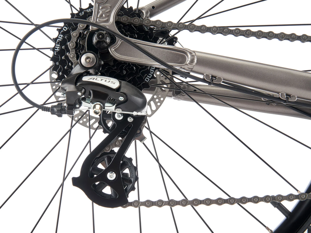Close-up of a bicycle's gear system on a white background