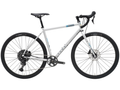 White bicycle with black components on a white background