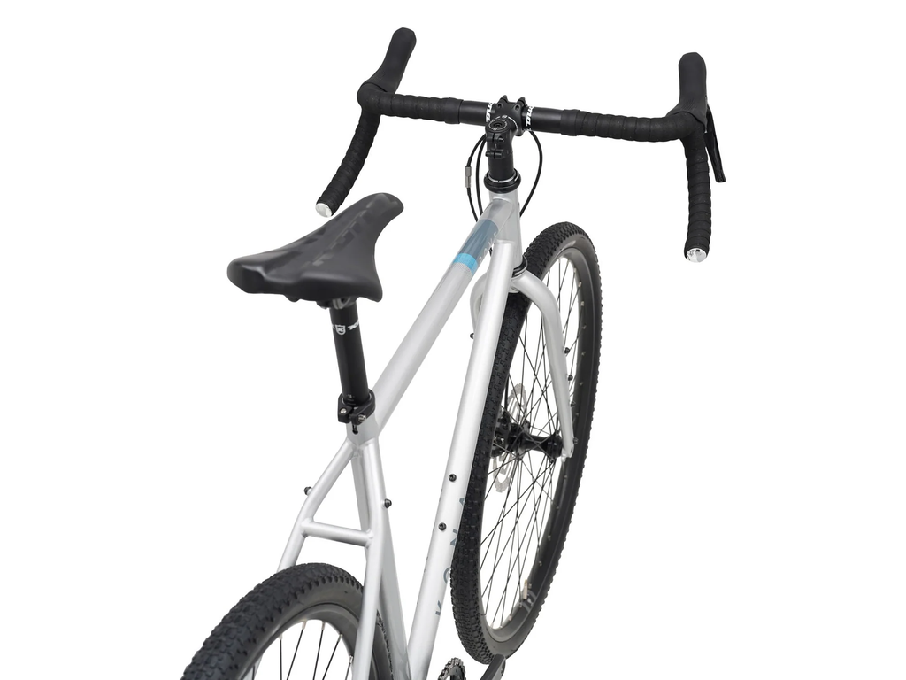 White bicycle with black components on a white background