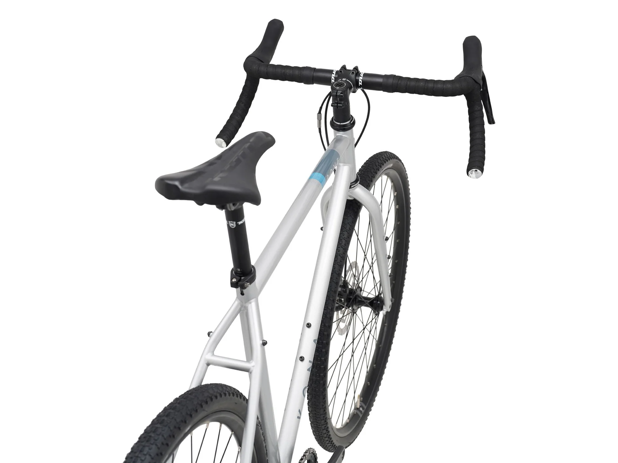 White bicycle with black components on a white background