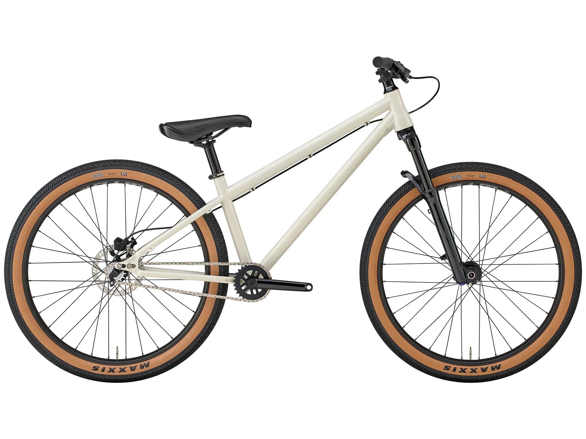White bicycle with brown tires on a white background