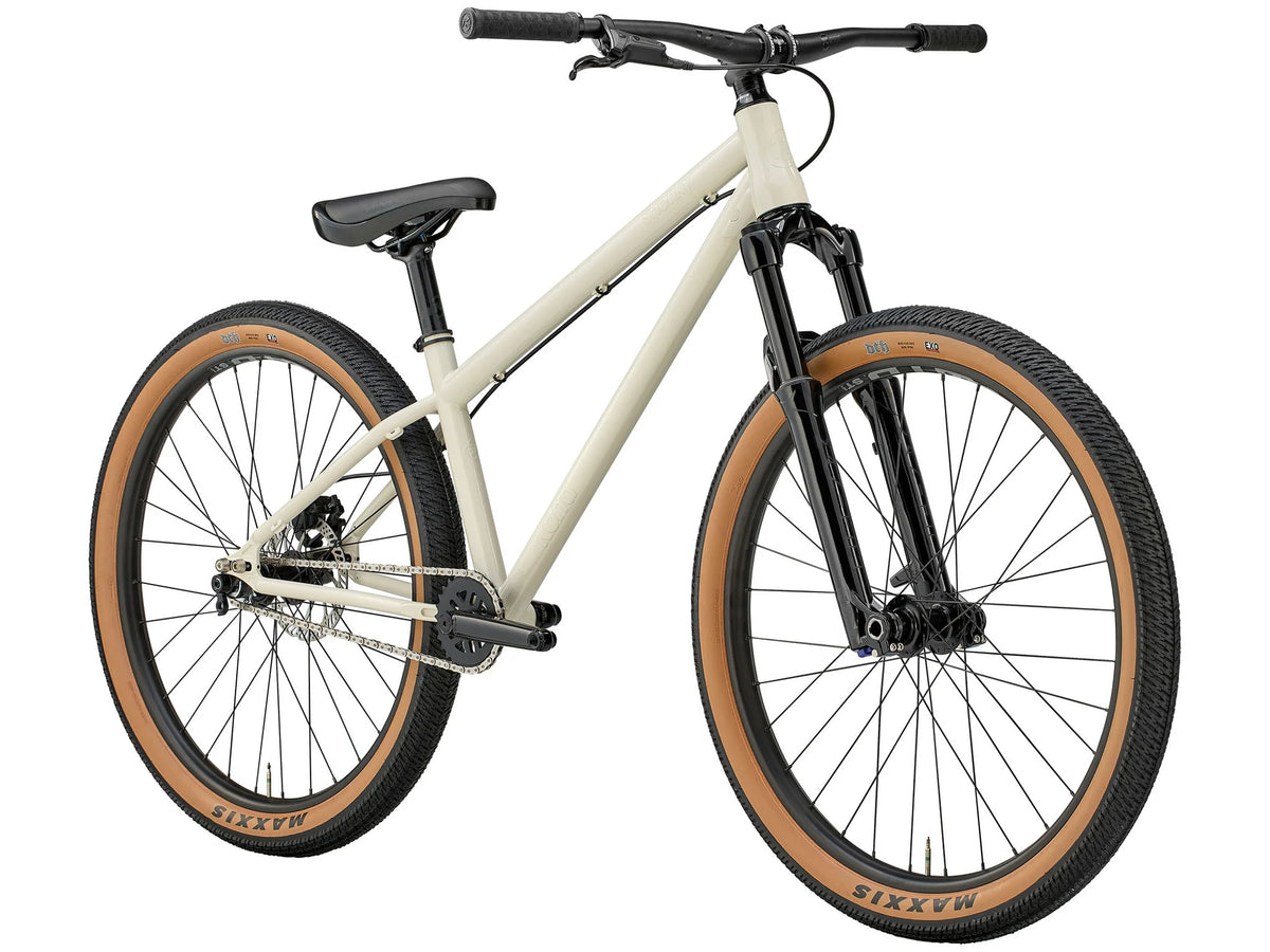 White bicycle with brown tires on a white background